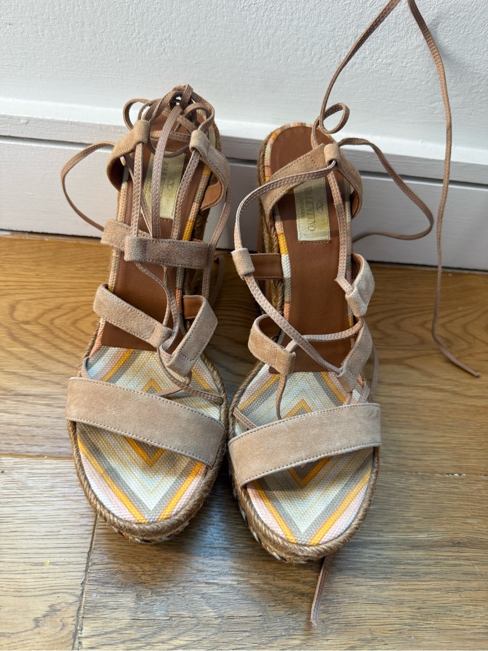 Valentino Garavani Rose Suede Lace-Up Wedge Sandals